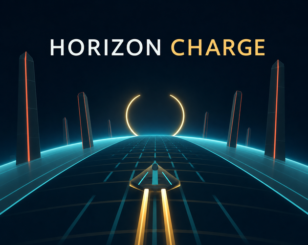 Horizon Charge cover art showing a glowing spacecraft racing over a curved planetary track